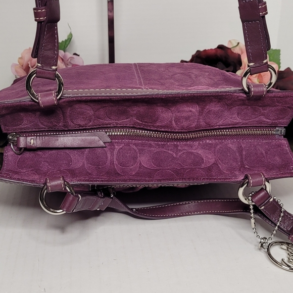 Coach Burgundy Suede Leather Logo Medium Satchel Handbag F0973-14000 - Picture 4 of 12